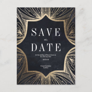 Art Nouveau faux gold Wedding Save the Date Card, Postcard