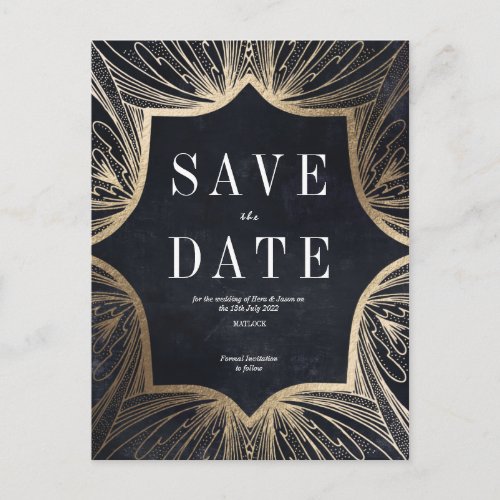 Art Nouveau faux gold Wedding Save the Date Card Postcard