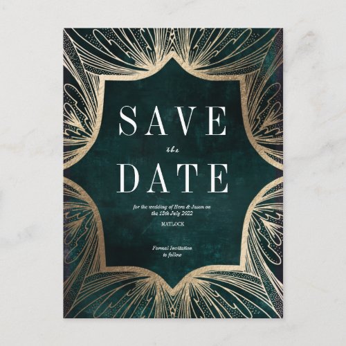 Art Nouveau faux gold Wedding Save the Date Card Postcard