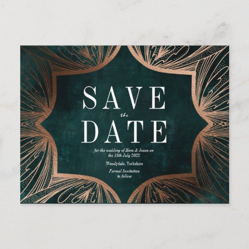 Art Nouveau  faux gold Wedding SAVE THE DATE Postcard