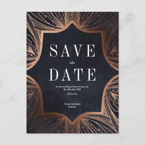 Art Nouveau faux gold Wedding Save the Date Postcard
