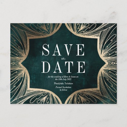 Art Nouveau  faux gold Wedding SAVE THE DATE Postcard