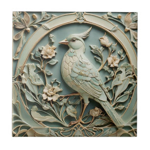 Art Nouveau Faux Relief Bird Fancy Floral Ceramic Tile