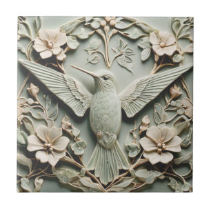 Art Nouveau Faux Relief Hummingbird Bird Floral Ceramic Tile