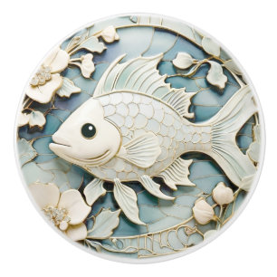 Art Nouveau Faux Relief Ocean Fish Right facing Ceramic Knob