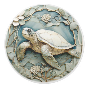Art Nouveau Faux Relief Ocean Sea Turtle Left Ceramic Knob