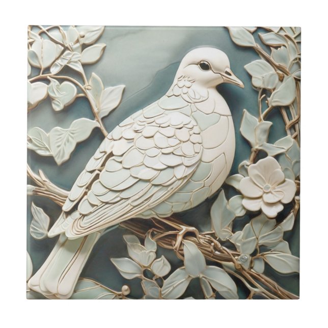 Art Nouveau Faux Relief Right Pigeon Dove Bird Ceramic Tile (Front)