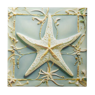 Art Nouveau Faux Relief Starfish Sea Star Beach Ceramic Tile