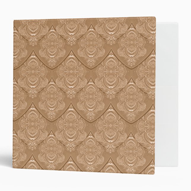 Art Nouveau Feather Pattern in Light Orange 3 Ring Binder (Front/Inside)