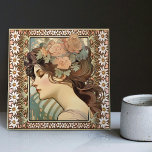 Art Nouveau Female Portrait Mucha Edelweiss Flower Ceramic Tile<br><div class="desc">Elevate your interior decor with the timeless beauty of the Art Nouveau era, encapsulated in our exclusive ceramic tile. This unique piece features a portrait of an Edwardian model inspired by Alphonse Mucha's captivating lithographs from 1902. Known for his iconic contributions to the Art Nouveau movement, Mucha's illustration exudes ethereal...</div>