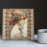Art Nouveau Female Portrait Mucha Edelweiss Flower Ceramic Tile<br><div class="desc">Elevate your interior decor with the timeless beauty of the Art Nouveau era, encapsulated in our exclusive ceramic tile. This unique piece features a portrait of an Edwardian model inspired by Alphonse Mucha's captivating lithographs from 1902. Known for his iconic contributions to the Art Nouveau movement, Mucha's illustration exudes ethereal...</div>