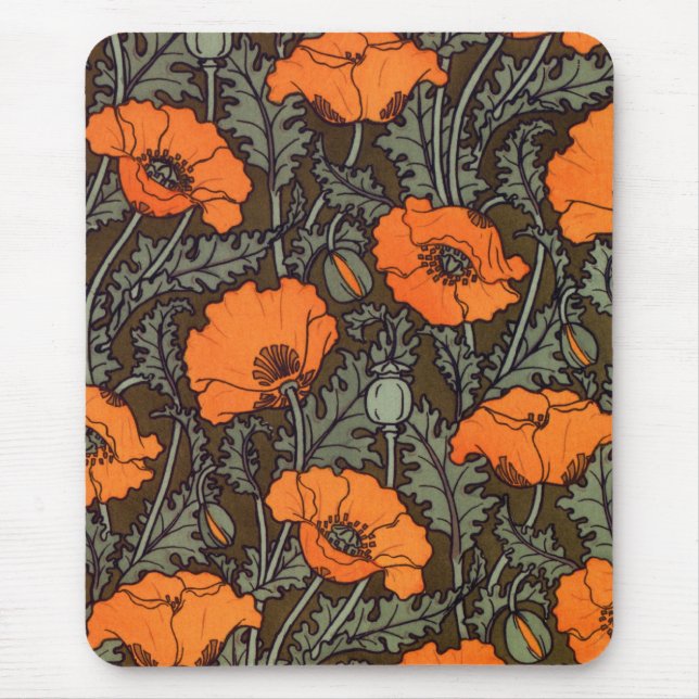 Art Nouveau 'Field Poppies' Mouse Pad (Front)