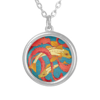 Art Nouveau Fish, Art Deco, Stylized, Colorful Silver Plated Necklace