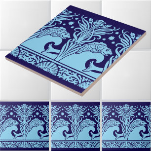 Art Nouveau Fish & Flowers Stencil Frieze Pattern Ceramic Tile