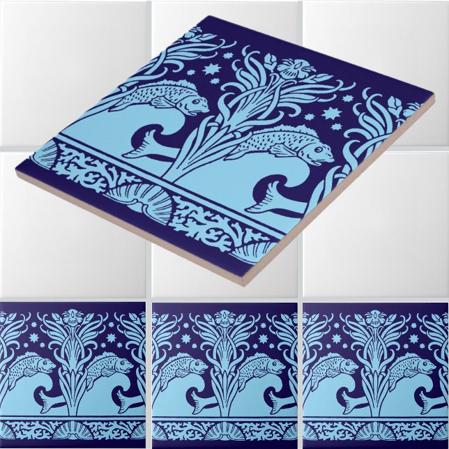 Art Nouveau Fish & Flowers Stencil Frieze Pattern Ceramic Tile (Creator Uploaded)