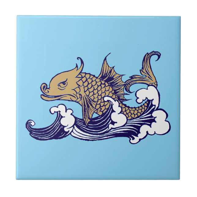 Art Nouveau Fish in Wave by Arthur Rackham Ceramic Tile (Front)