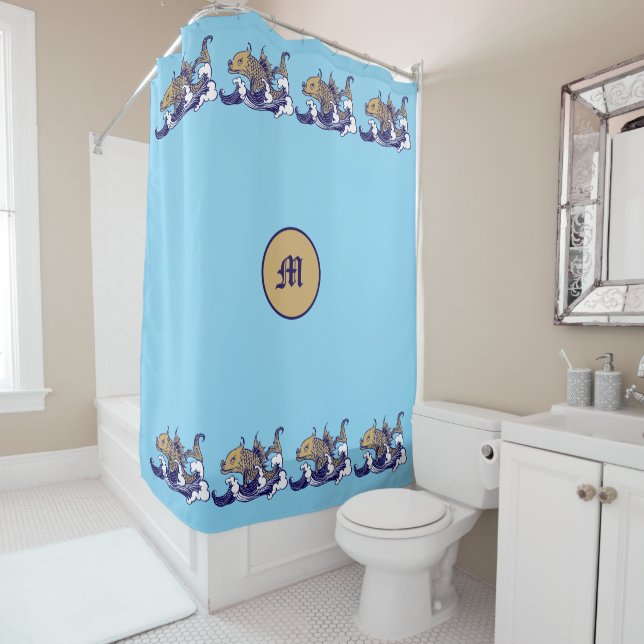 Art Nouveau Fish in Wave Frieze by Arthur Rackham Shower Curtain (In Situ)