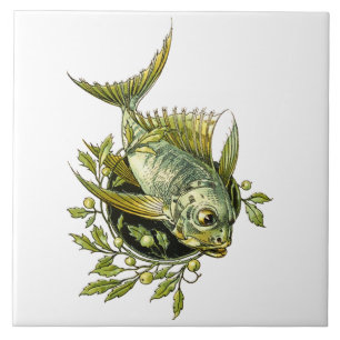 Art Nouveau Fish Ornament Ceramic Tile