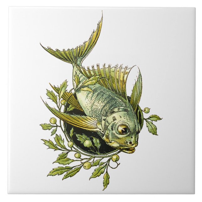 Art Nouveau Fish Ornament Ceramic Tile (Front)