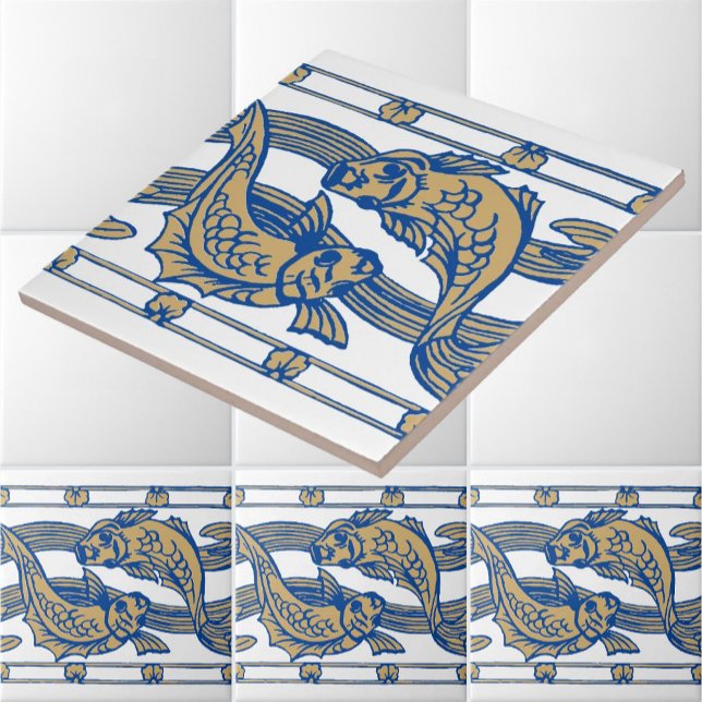 Art Nouveau Fish & Seaweed Frieze Pattern Ceramic Tile (Creator Uploaded)