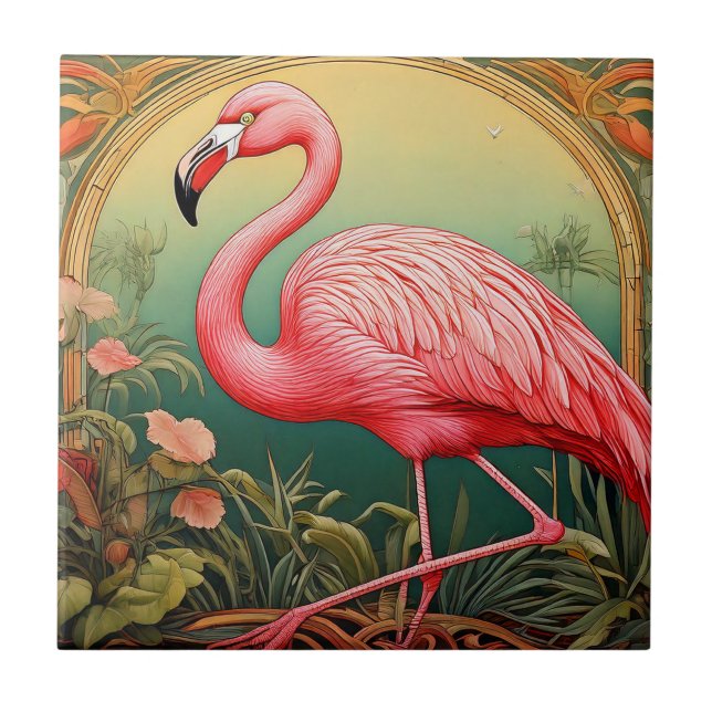 Art Nouveau Flamingo Tile (Front)