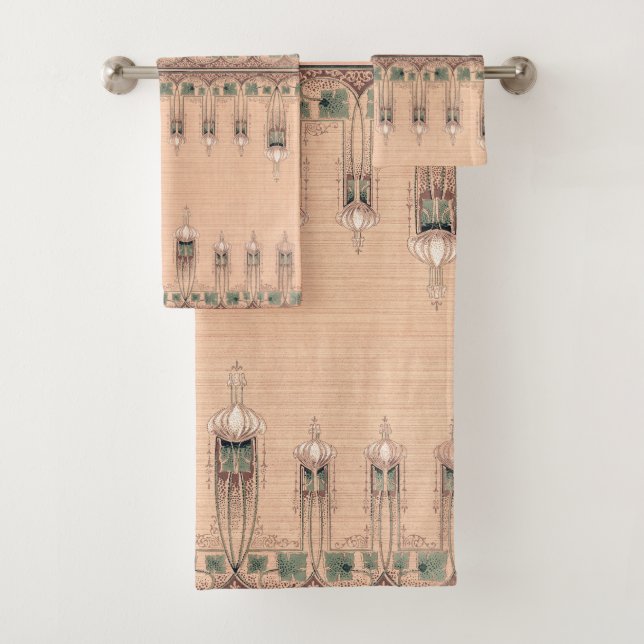 Art Nouveau Fleur de Lis Flowers Bath Towel Set (Insitu)