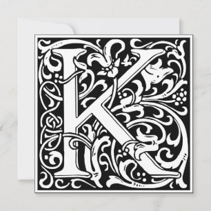 Art Nouveau Floral Alphabet Monogram Letter K Invitation