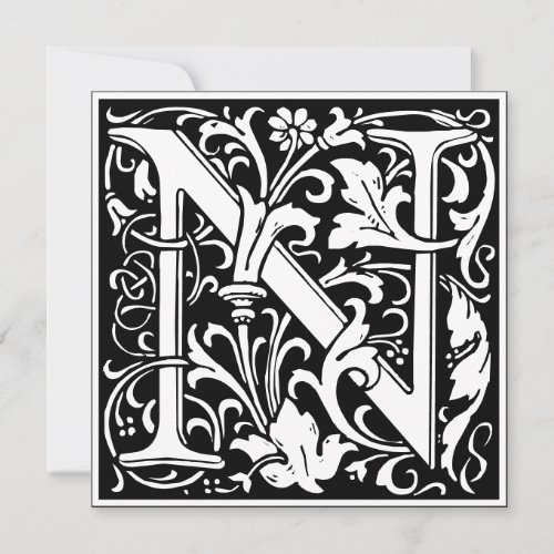 Art Nouveau Floral Alphabet Monogram Letter N Invitation