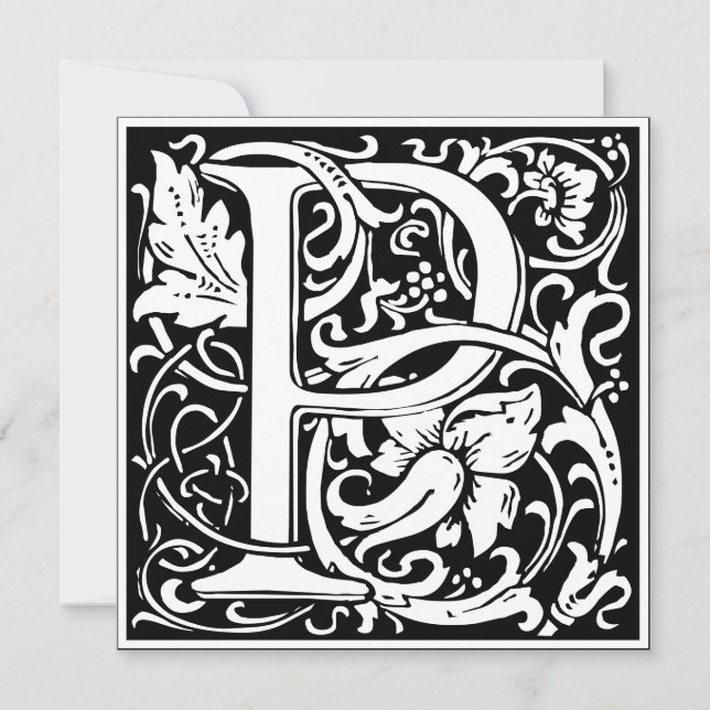 Art Nouveau Floral Alphabet Monogram Letter P Invitation (Front)
