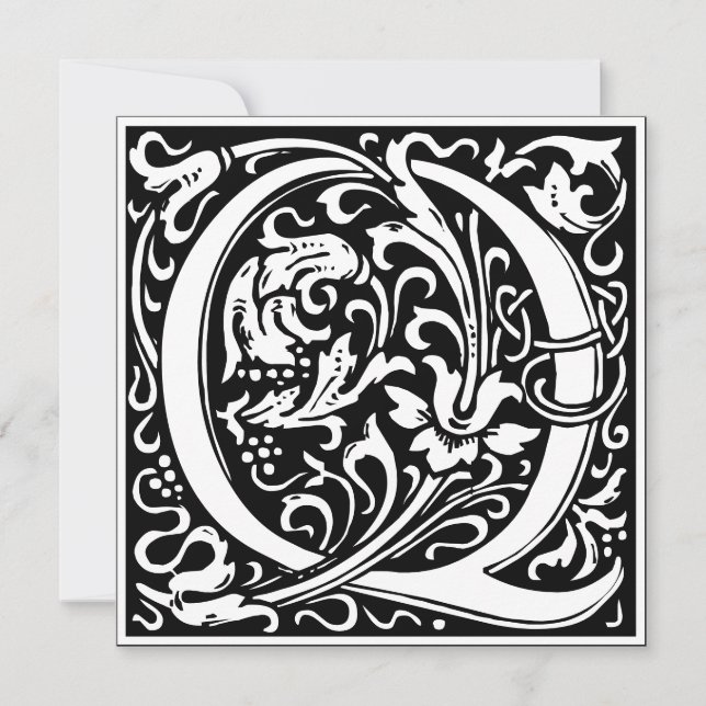 Art Nouveau Floral Alphabet Monogram Letter Q Invitation (Front)