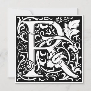 Art Nouveau Floral Alphabet Monogram Letter R Invitation