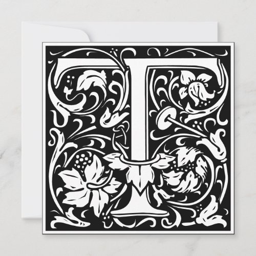 Art Nouveau Floral Alphabet Monogram Letter T Invitation