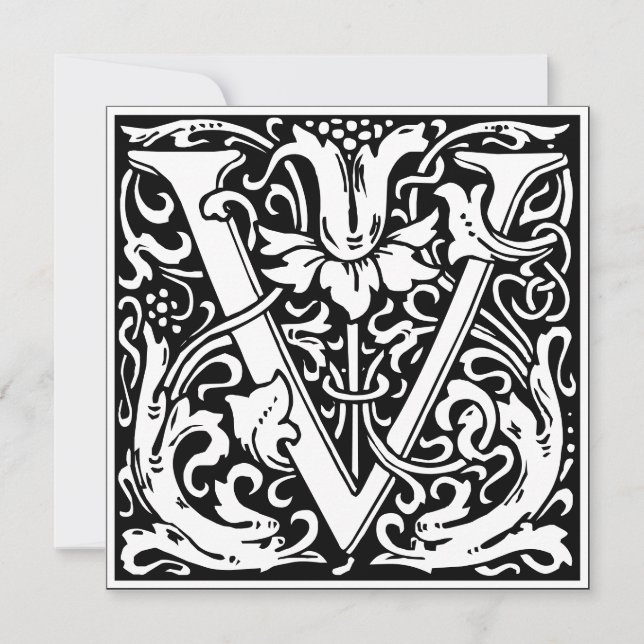 Art Nouveau Floral Alphabet Monogram Letter V Invitation (Front)