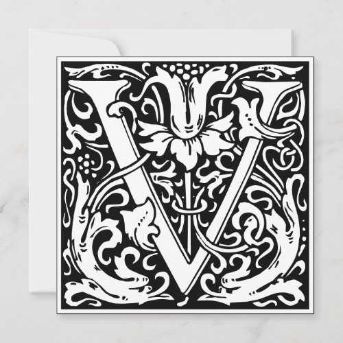 Art Nouveau Floral Alphabet Monogram Letter V Invitation