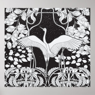 Art Nouveau: Floral Bird Illustration Poster