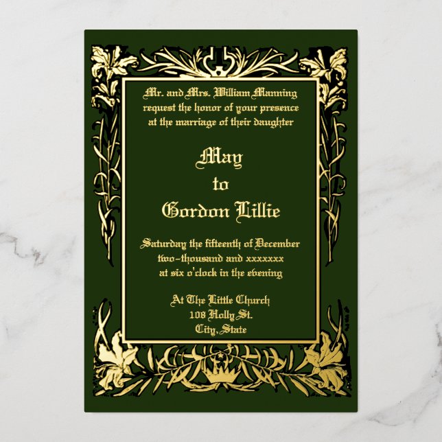 Art Nouveau Floral Border by H. Nelson Wedding Foil Invitation (Front)