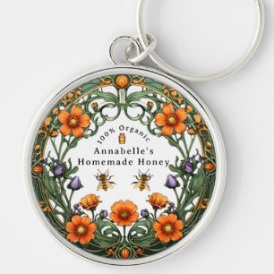 Art Nouveau Floral Border Homemade Honey Keychain