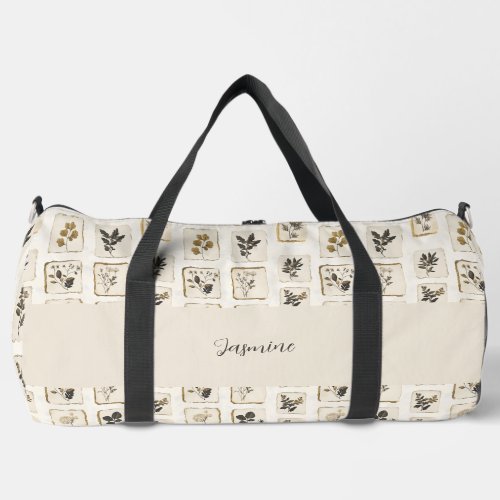 Art Nouveau Floral Botanical Pressed Flowers Beige Duffle Bag