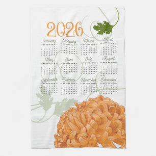 Art Nouveau Floral Chrysanthemum 2026 Calendar Kitchen Towel