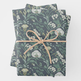 Art Nouveau Floral Cream Green Wrapping Paper Sheets