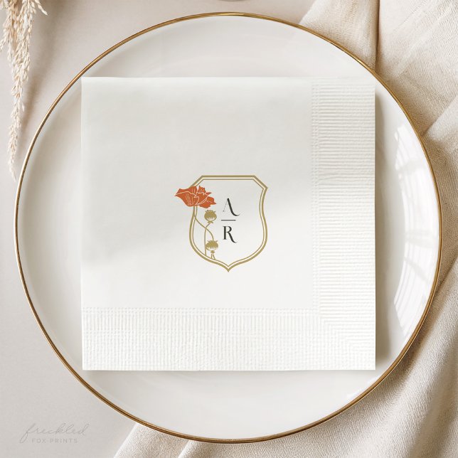 Art Nouveau Floral Crest Monogram Cocktail Napkin (ART NOUVEAU FLORAL CREST MONOGRAM WEDDING COCKTAIL NAPKIN)