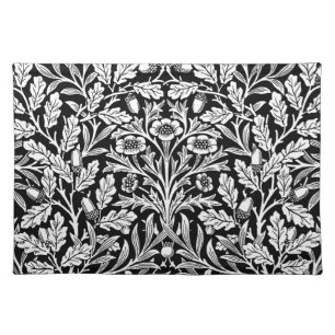 Art Nouveau Floral Damask, Black and White Cloth Placemat