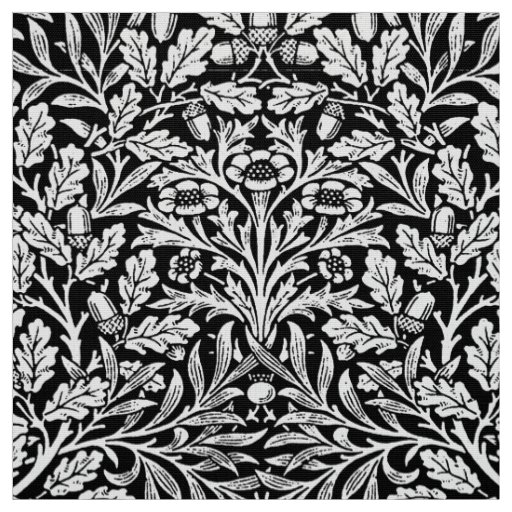 Art Nouveau Floral Damask, Black and White Fabric