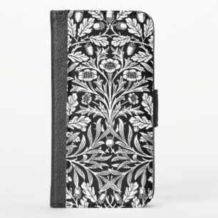 Art Nouveau Floral Damask, Black and White iPhone X Wallet Case
