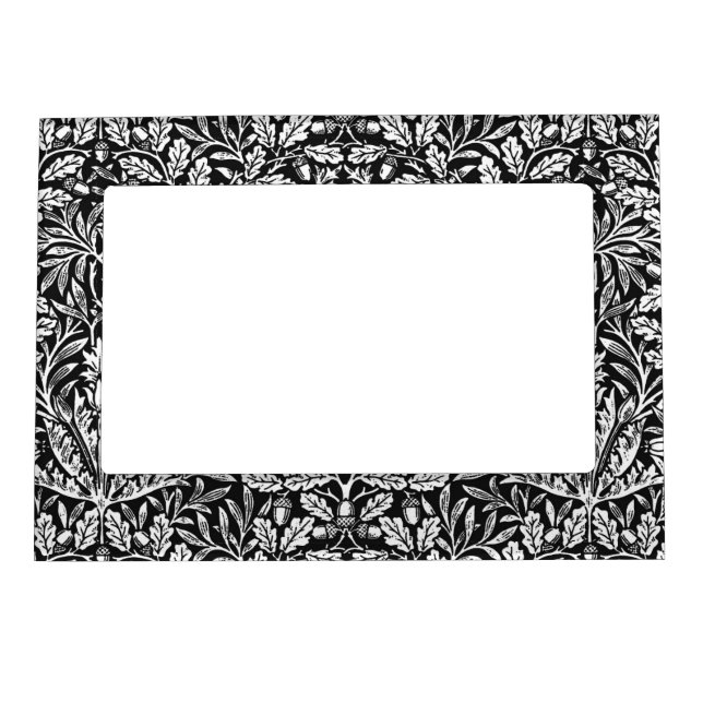 Art Nouveau Floral Damask, Black and White Magnetic Frame (Front)