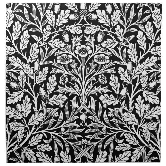 Art Nouveau Floral Damask, Black and White Napkin (Front)