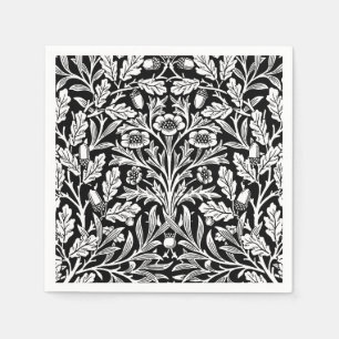 Art Nouveau Floral Damask, Black and White Napkins
