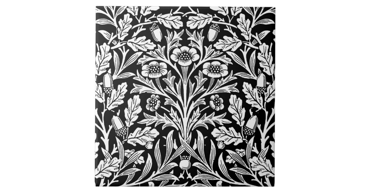 Art Nouveau Floral Damask, Black and White Tile | Zazzle.com