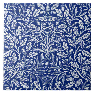 Art Nouveau Floral Damask, Cobalt Blue and White Ceramic Tile