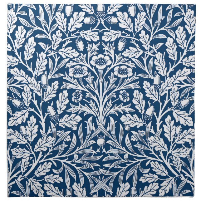 Art Nouveau Floral Damask, Cobalt Blue and White Cloth Napkin (Front)